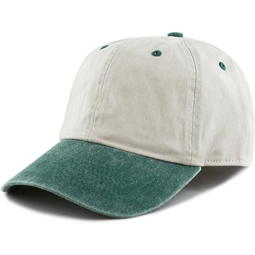 Unisex Beige & Green 00% Cotton Pigment Adjustable Size Baseball Six Panel Cap